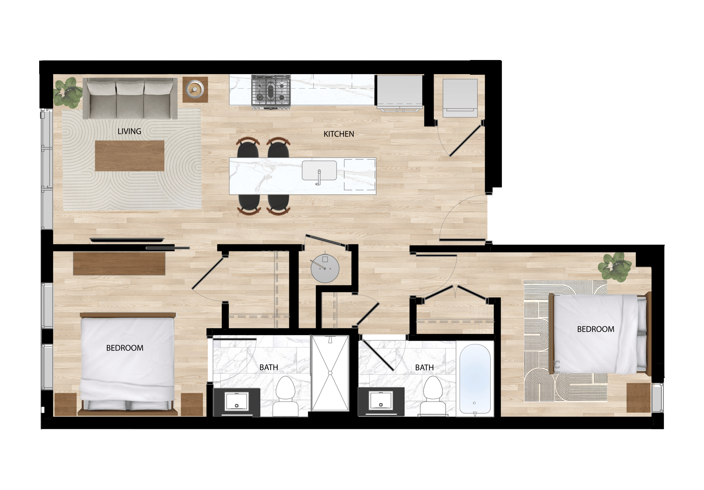 Layout 3: 2 Beds, 2 Baths