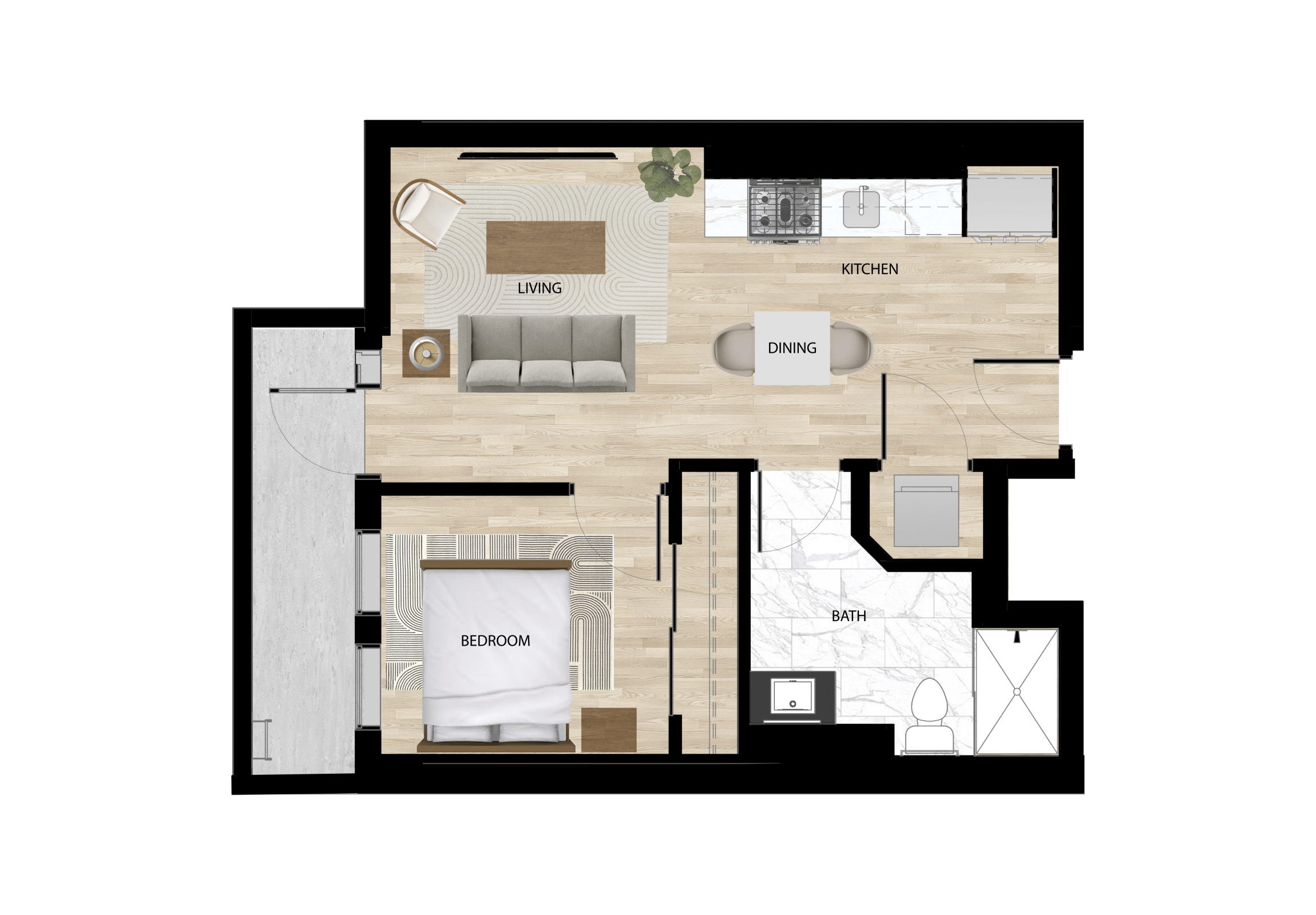 Layout 1: 1 Bed, 1 Bath