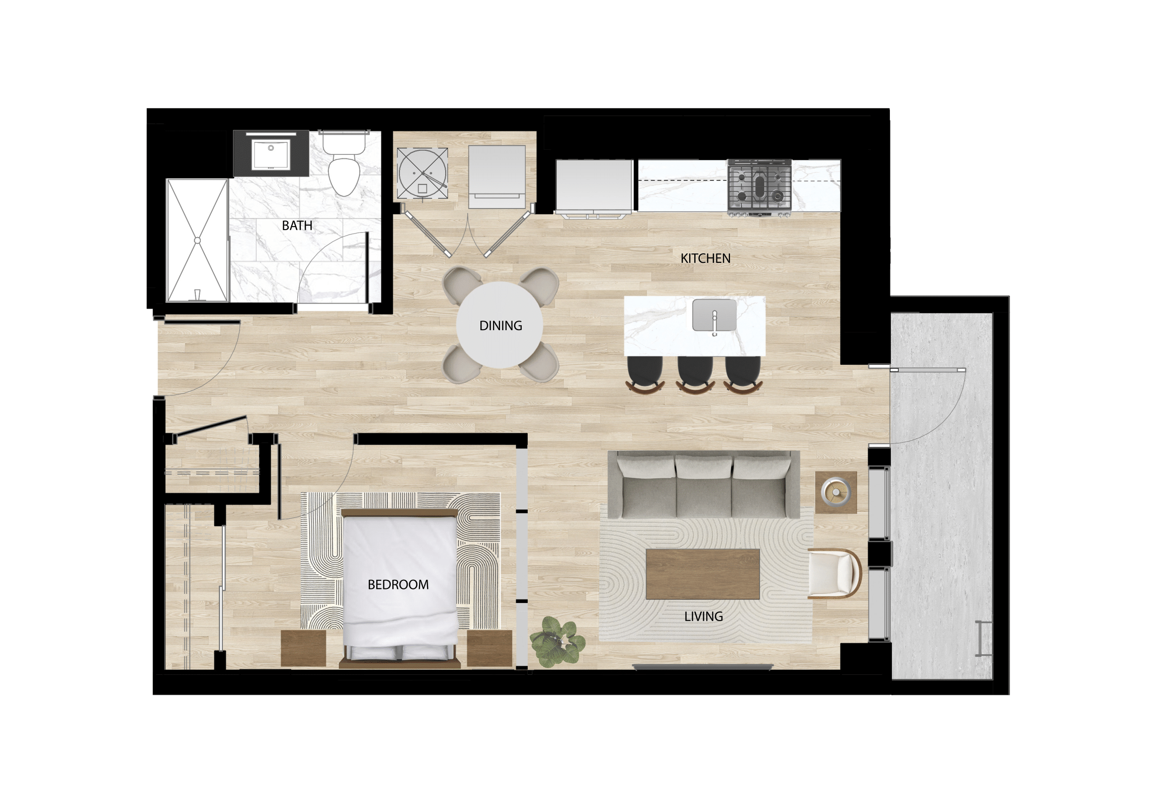 Layout 2: 1 Bed, 1 Bath